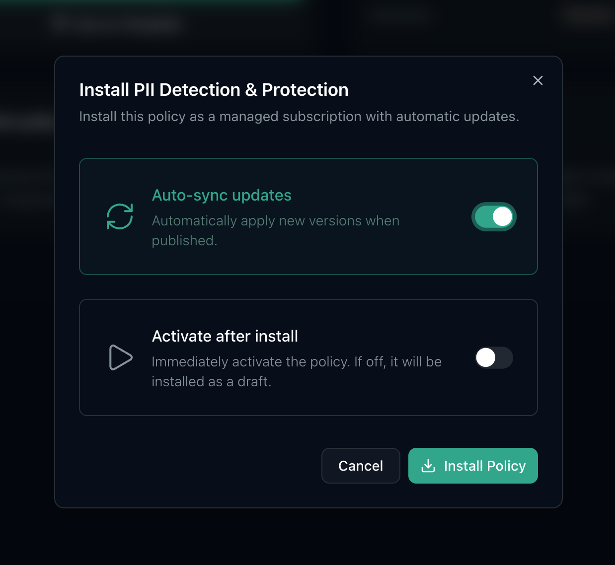 Policies auto-sync when compliance packs are updated